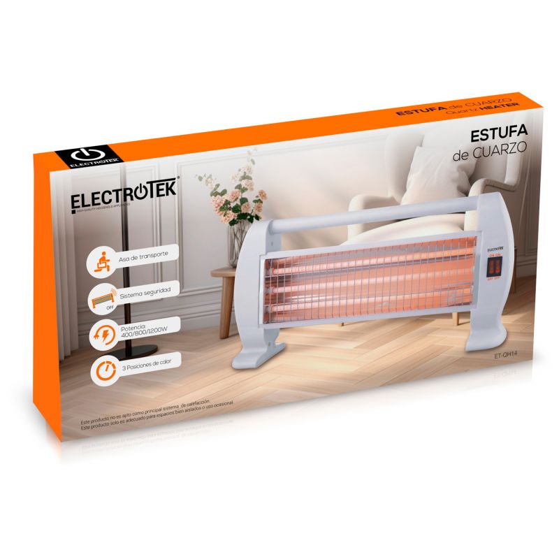 Estufa Electrica Bajo Consumo de Cuarzo Calefactor de Baño Infrarrojo 3 Posiciones de Calor 400W/800/1200W - Marina Hogar