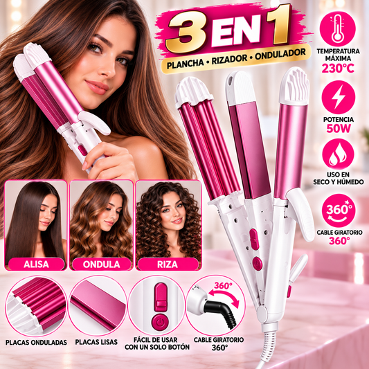 Plancha de Pelo 3 en 1, Rizador y Ondulador de Pelo, 50W,