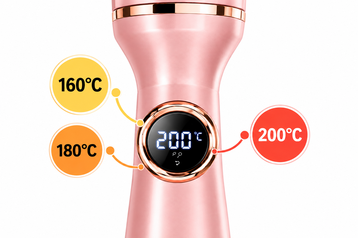 Rizador Automático de Pelo, Rizador de Pelo Eléctrico con Pantalla LCD, 3 Temperaturas 160/180/200 °C