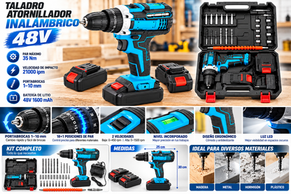 Taladro Atornillador Inalámbrico 48V con Maletín