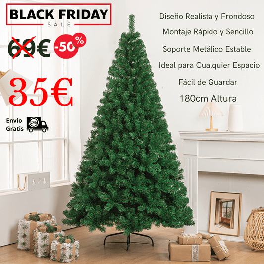 Árbol de Navidad Artificial 180 cm – Ramas Abatibles y Realistas, Estructura Desmontable, Soporte Metálico Plegable - Marina Hogar