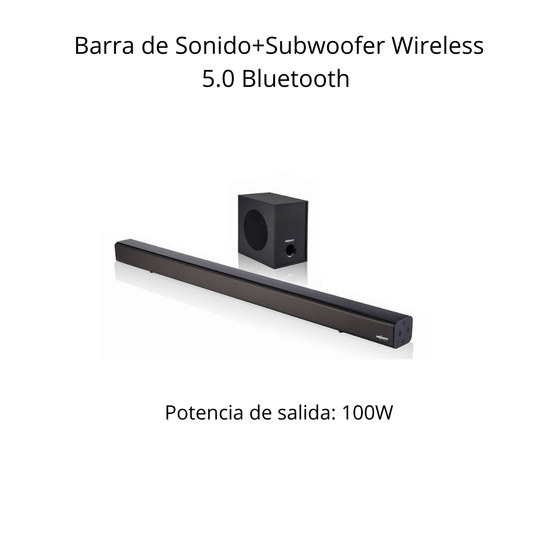 Barra de Sonido+Subwoofer Wireless 5.0 100W. Home Cinema - Marina Hogar