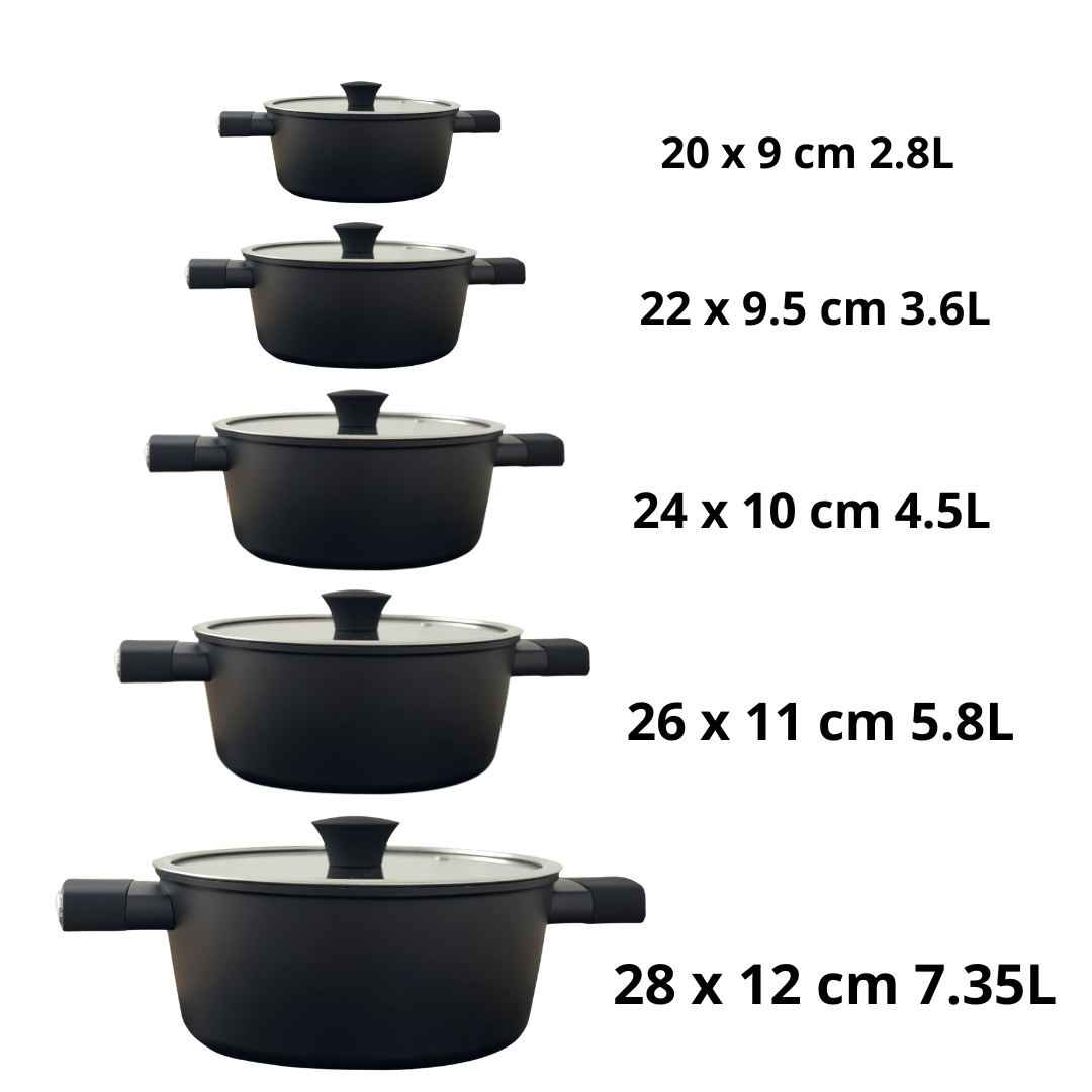 Batería de Cocina Inducción 10 Piezas – 5 Ollas y 5 Tapas – Antiadherente Titanio - Marina Hogar