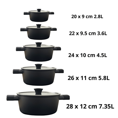 Batería de Cocina Inducción 10 Piezas – 5 Ollas y 5 Tapas – Antiadherente Titanio - Marina Hogar