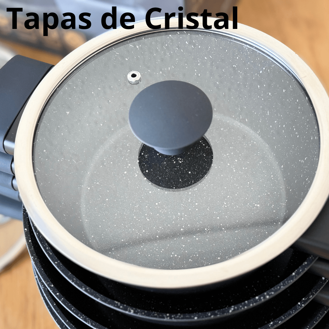 Batería de Cocina Inducción 10 Piezas – 5 Ollas y 5 Tapas – Antiadherente Titanio - Marina Hogar