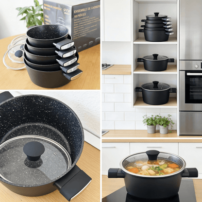 Batería de Cocina Inducción 10 Piezas – 5 Ollas y 5 Tapas – Antiadherente Titanio - Marina Hogar