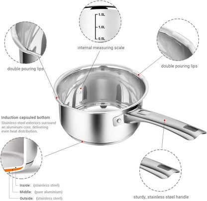 Cazo de Acero Inoxidable con Tapa – ø14 cm 1,1 L SANPIETRO - Marina Hogar