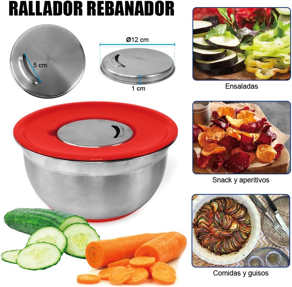Cuenco Antideslizante Con Tapa y 3 Ralladores Integrados, AKB - 3BL - Marina Hogar