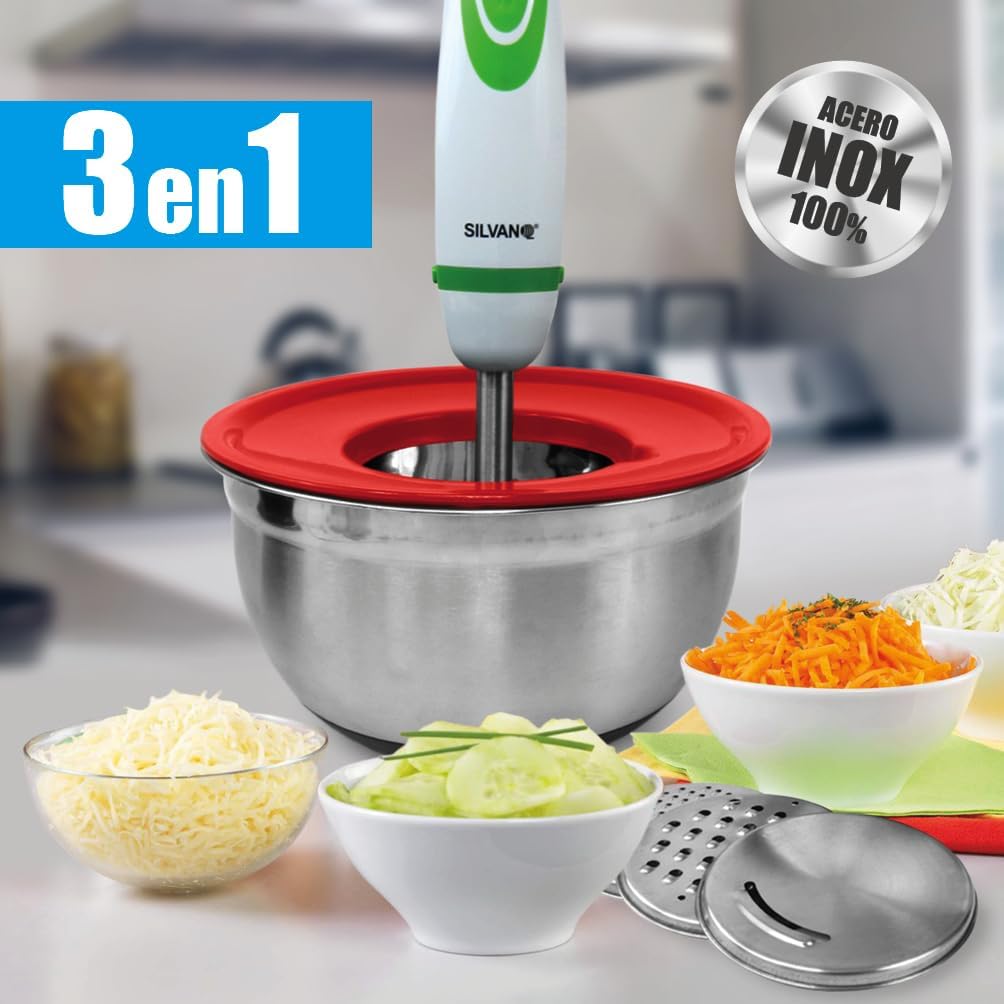 Cuenco Antideslizante Con Tapa y 3 Ralladores Integrados, AKB - 3BL - Marina Hogar