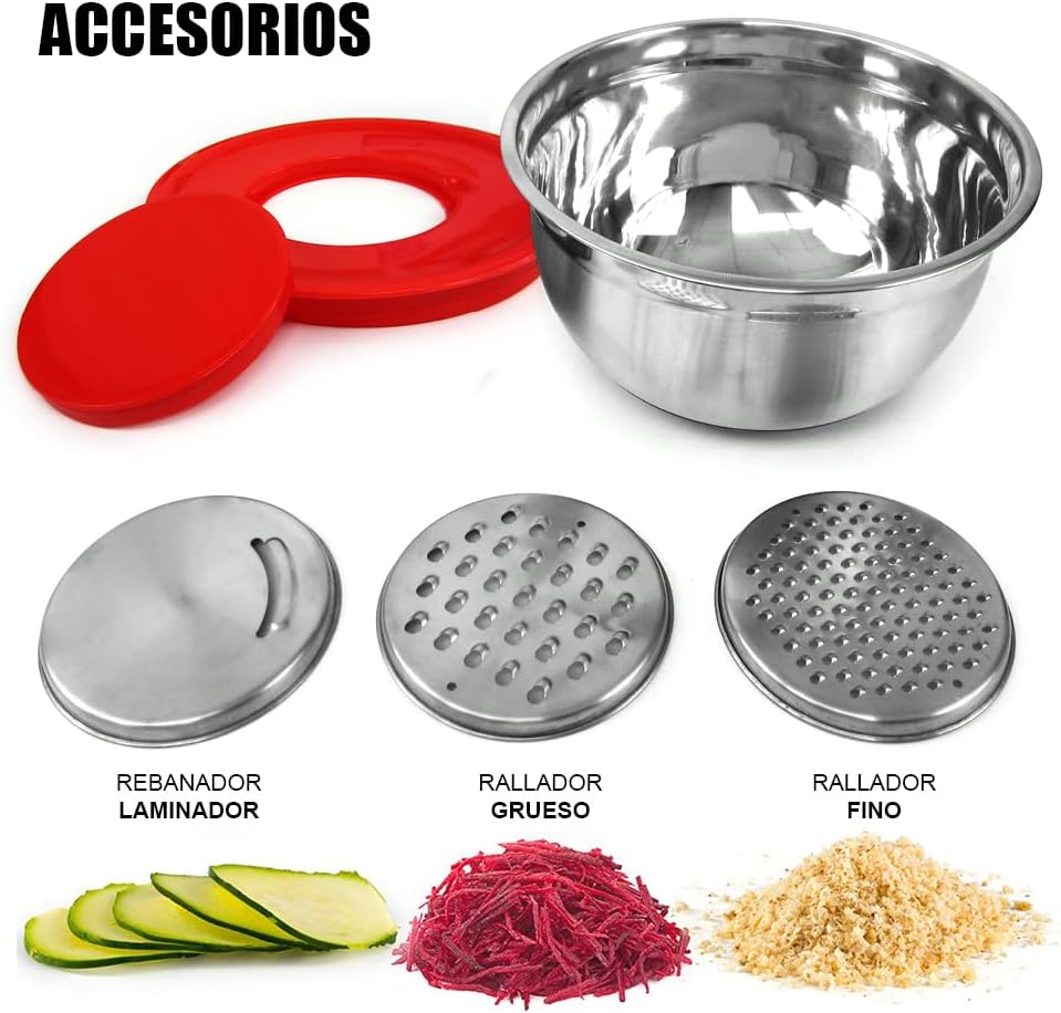 Cuenco Antideslizante Con Tapa y 3 Ralladores Integrados, AKB - 3BL - Marina Hogar