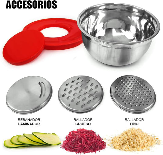 Cuenco Antideslizante Con Tapa y 3 Ralladores Integrados, AKB - 3BL - Marina Hogar