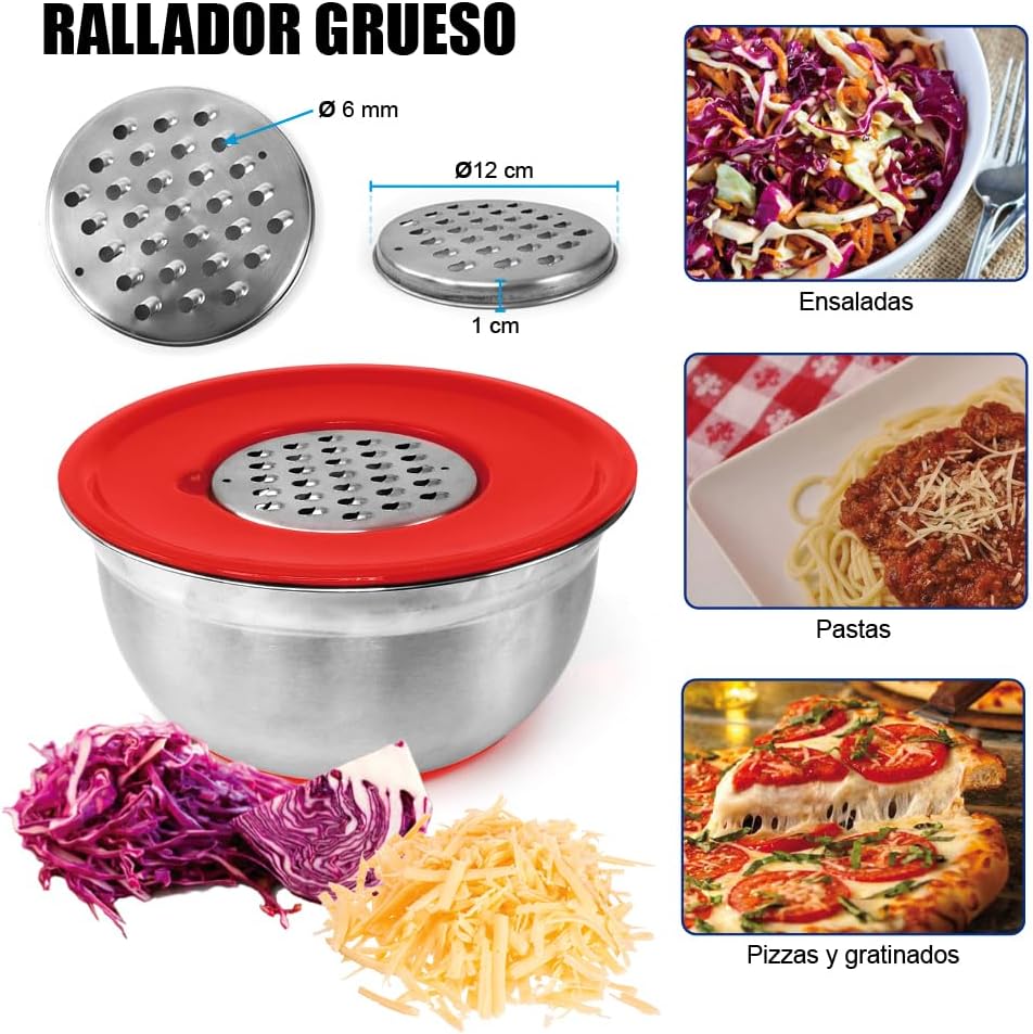 Cuenco Antideslizante Con Tapa y 3 Ralladores Integrados, AKB - 3BL - Marina Hogar