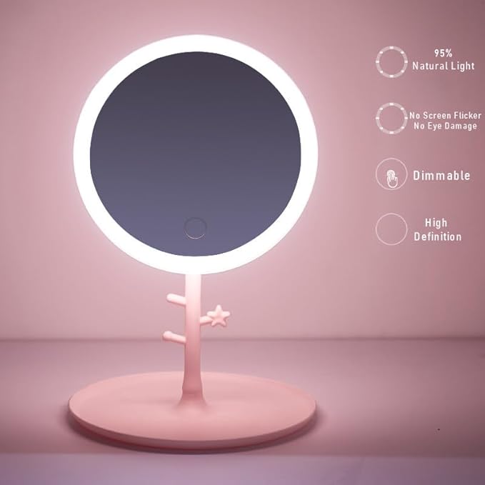 Espejo de Maquillaje con Luz LED Recargable Rosa MK06 - 1 - Marina Hogar