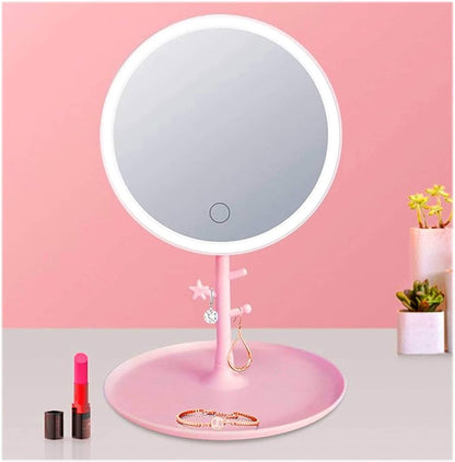Espejo de Maquillaje con Luz LED Recargable Rosa MK06 - 1 - Marina Hogar