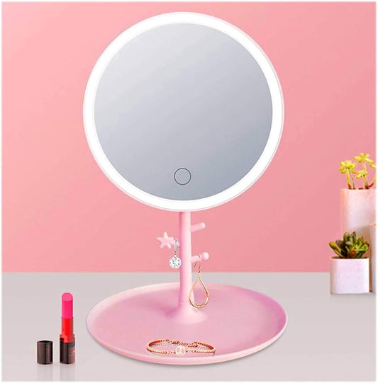 Espejo de Maquillaje con Luz LED Recargable Rosa MK06 - 1 - Marina Hogar