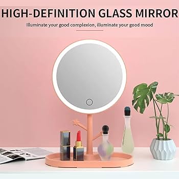 Espejo de Maquillaje con Luz LED Recargable Rosa MK06 - 1 - Marina Hogar