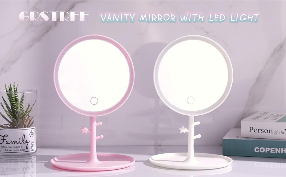 Espejo de Maquillaje con Luz LED Recargable Rosa MK06 - 1 - Marina Hogar