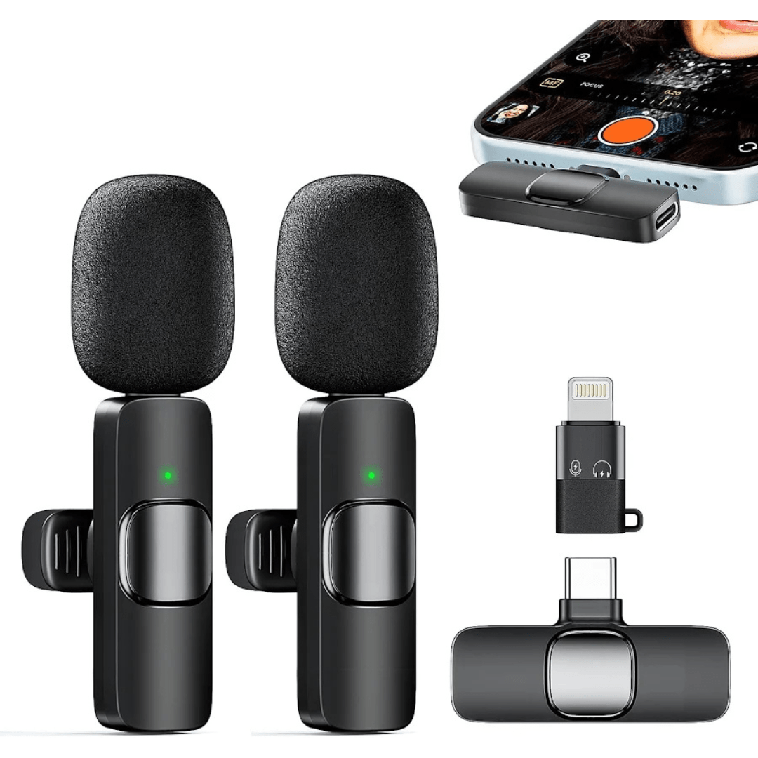 Micrófono Inalámbrico Lavalier Dual para iPhone y Android, Mini Micrófono de Solapa con USB - C - Marina Hogar