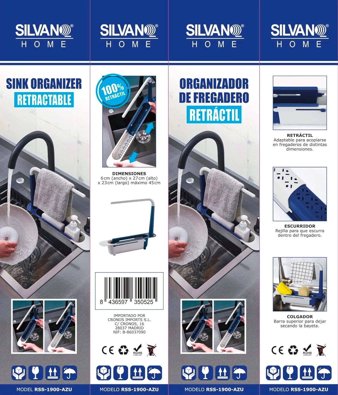 Organizador De Fregaderoo Retráctil Azul RSS - 1900 - AZU - Marina Hogar