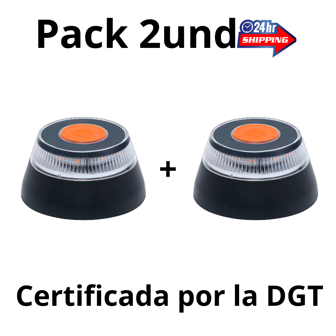Pack de 2 Baliza Luz Emergencia Coche Homologado DGT, con SIM y Datos Pagados hasta 2038, Baliza v16 Homologada dgt con Geolocalizador - Marina Hogar