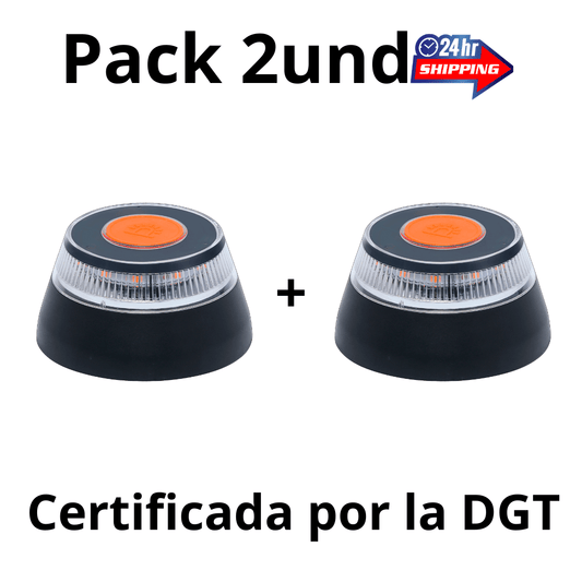 Pack de 2 Baliza Luz Emergencia Coche Homologado DGT, con SIM y Datos Pagados hasta 2038, Baliza v16 Homologada dgt con Geolocalizador - Marina Hogar