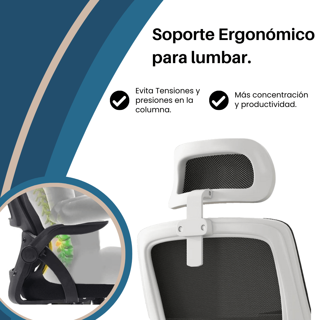 Silla de Oficina Blanca Escritorio Ergonómica Giratoria, Altura Regulable - Marina Hogar