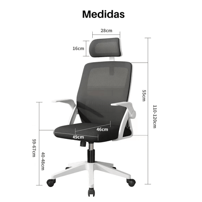 Silla de Oficina Blanca Escritorio Ergonómica Giratoria, Altura Regulable - Marina Hogar