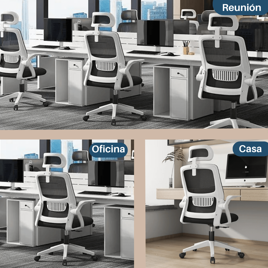 Silla de Oficina Blanca Escritorio Ergonómica Giratoria, Altura Regulable - Marina Hogar