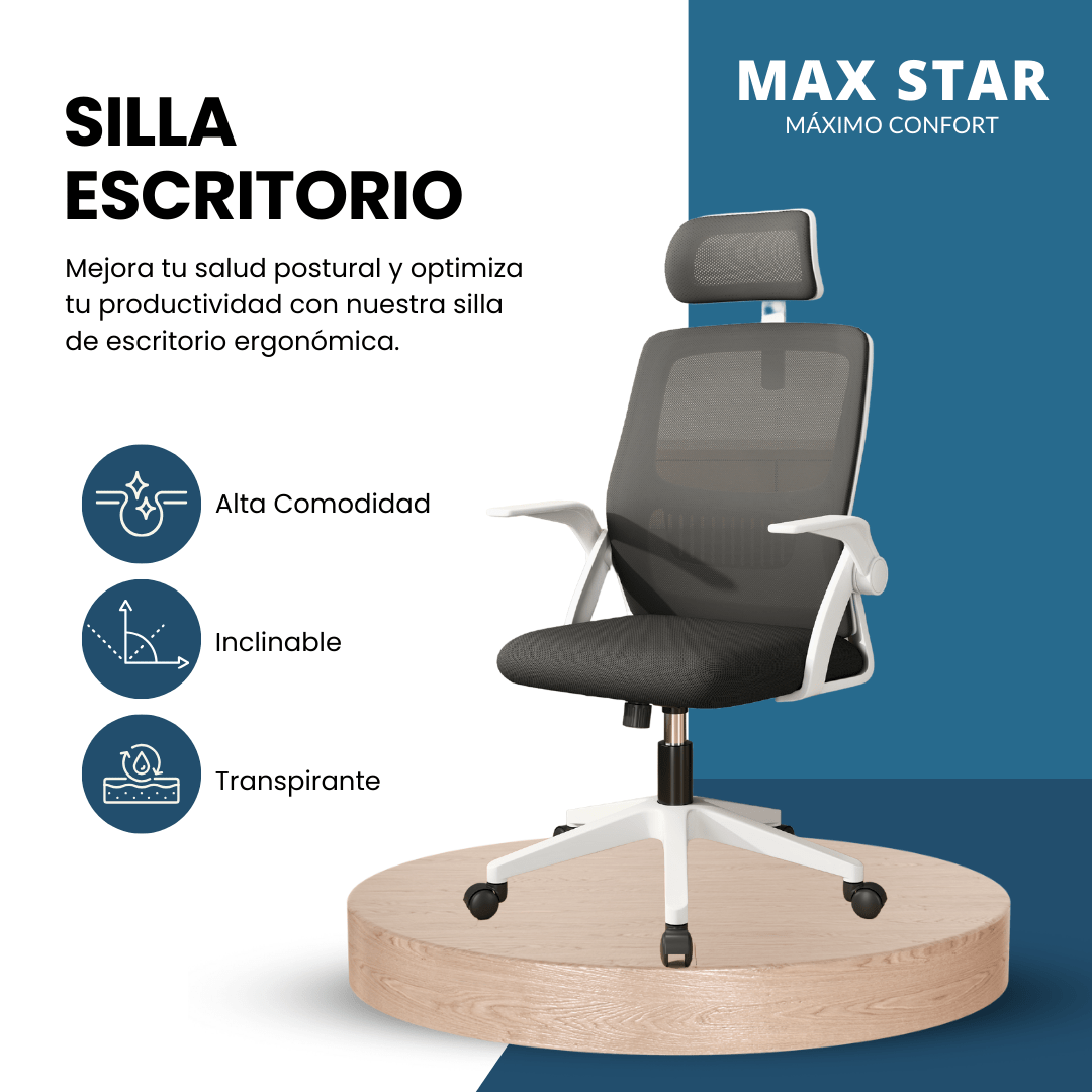 Silla de Oficina Blanca Escritorio Ergonómica Giratoria, Altura Regulable - Marina Hogar