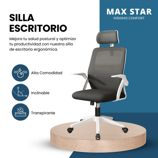 Silla de Oficina Blanca Escritorio Ergonómica Giratoria, Altura Regulable - Marina Hogar