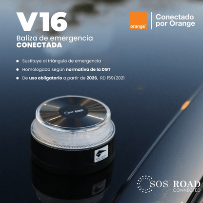 SOS Luz Emergencia Coche Homologado DGT, con SIM y Datos Pagados hasta 2038, Baliza v16 Homologada dgt con Geolocalizador - Marina Hogar