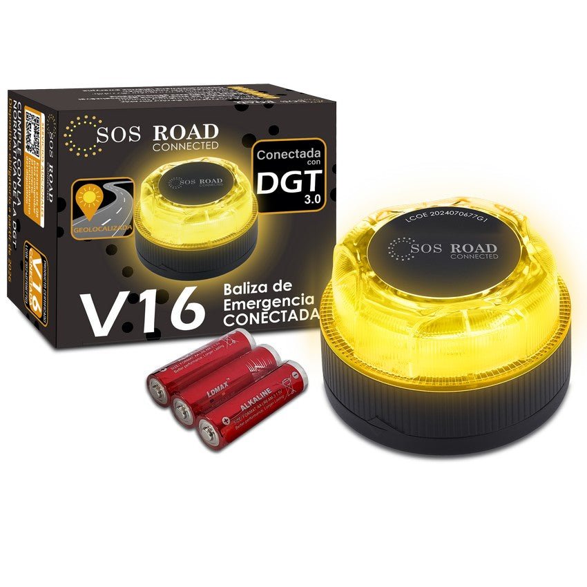SOS Luz Emergencia Coche Homologado DGT, con SIM y Datos Pagados hasta 2038, Baliza v16 Homologada dgt con Geolocalizador - Marina Hogar