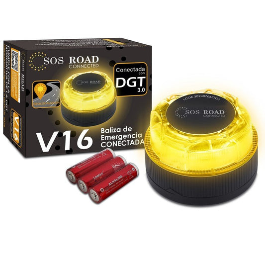 SOS Luz Emergencia Coche Homologado DGT, con SIM y Datos Pagados hasta 2038, Baliza v16 Homologada dgt con Geolocalizador - Marina Hogar