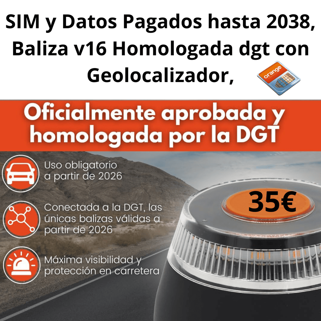 SOS Luz Emergencia Coche Homologado DGT, con SIM y Datos Pagados hasta 2038, Baliza v16 Homologada dgt con Geolocalizador - Marina Hogar