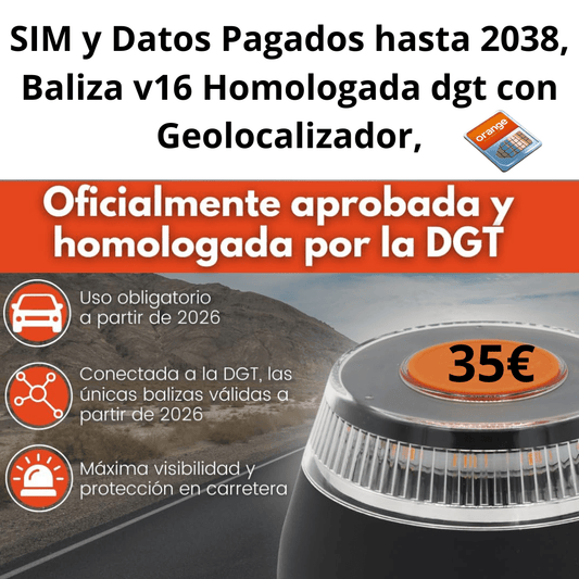 SOS Luz Emergencia Coche Homologado DGT, con SIM y Datos Pagados hasta 2038, Baliza v16 Homologada dgt con Geolocalizador - Marina Hogar