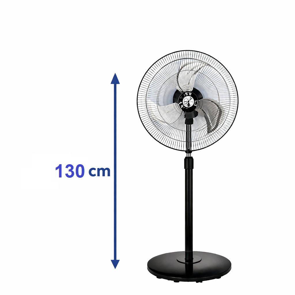 Ventilador de Pie Industrial OSO 80W Potente y Silencioso, 3 Velocidades, Altura Regulable 130 cm, Oscilante, Base Pesada Estable, 3 Aspas Resistentes - Marina Hogar