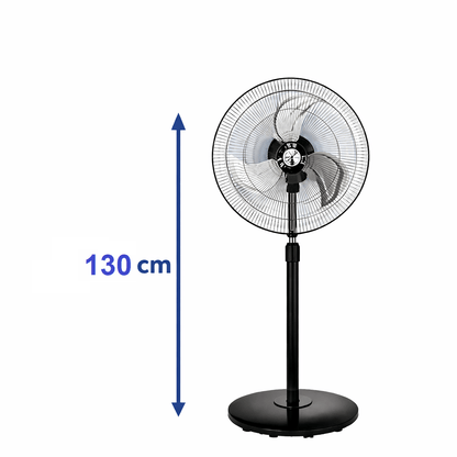 Ventilador de Pie Industrial OSO 80W Potente y Silencioso, 3 Velocidades, Altura Regulable 130 cm, Oscilante, Base Pesada Estable, 3 Aspas Resistentes - Marina Hogar