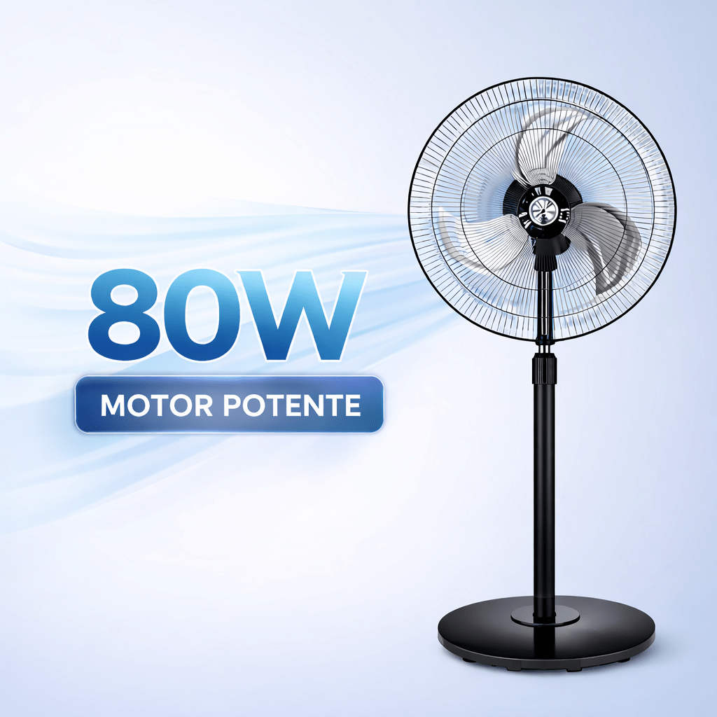 Ventilador de Pie Industrial OSO 80W Potente y Silencioso, 3 Velocidades, Altura Regulable 130 cm, Oscilante, Base Pesada Estable, 3 Aspas Resistentes - Marina Hogar