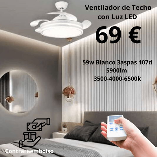 Ventilador de Techo 3 Aspas con Mando a Distancia 107cm - Marina Hogar