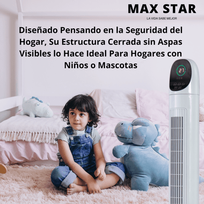 Ventilador de Torre Silencioso 86 cm con Pantalla LED, Temporizador Digital y Mando a Distancia | Oscilante, 3 Velocidades - Marina Hogar