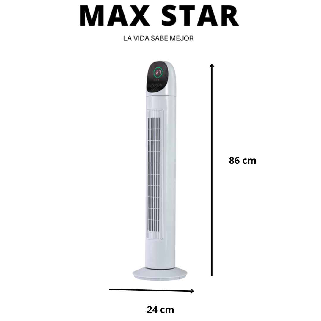 Ventilador de Torre Silencioso 86 cm con Pantalla LED, Temporizador Digital y Mando a Distancia | Oscilante, 3 Velocidades - Marina Hogar