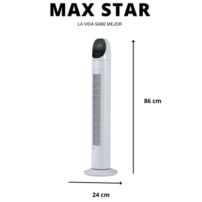 Ventilador de Torre Silencioso 86 cm con Pantalla LED, Temporizador Digital y Mando a Distancia | Oscilante, 3 Velocidades - Marina Hogar
