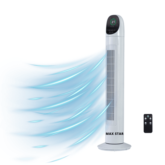 Ventilador de Torre Silencioso 86 cm con Pantalla LED, Temporizador Digital y Mando a Distancia | Oscilante, 3 Velocidades - Marina Hogar