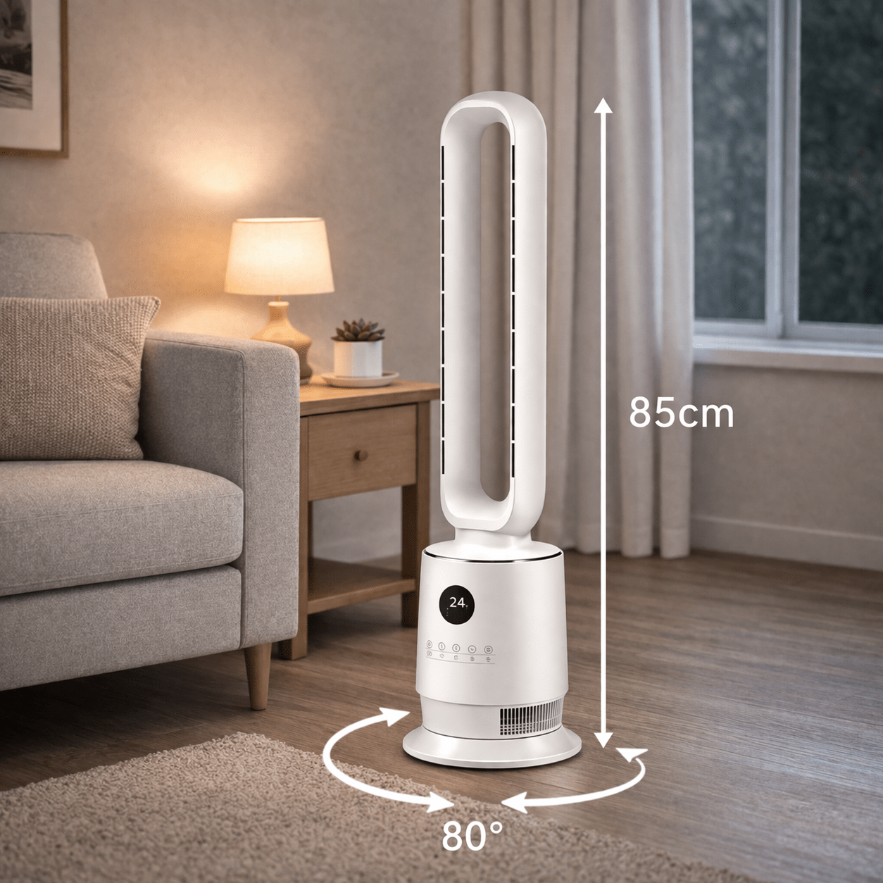 Ventilador de Torre sin Aspas 50W con Pantalla LED de Temperatura, Silencioso - Marina Hogar