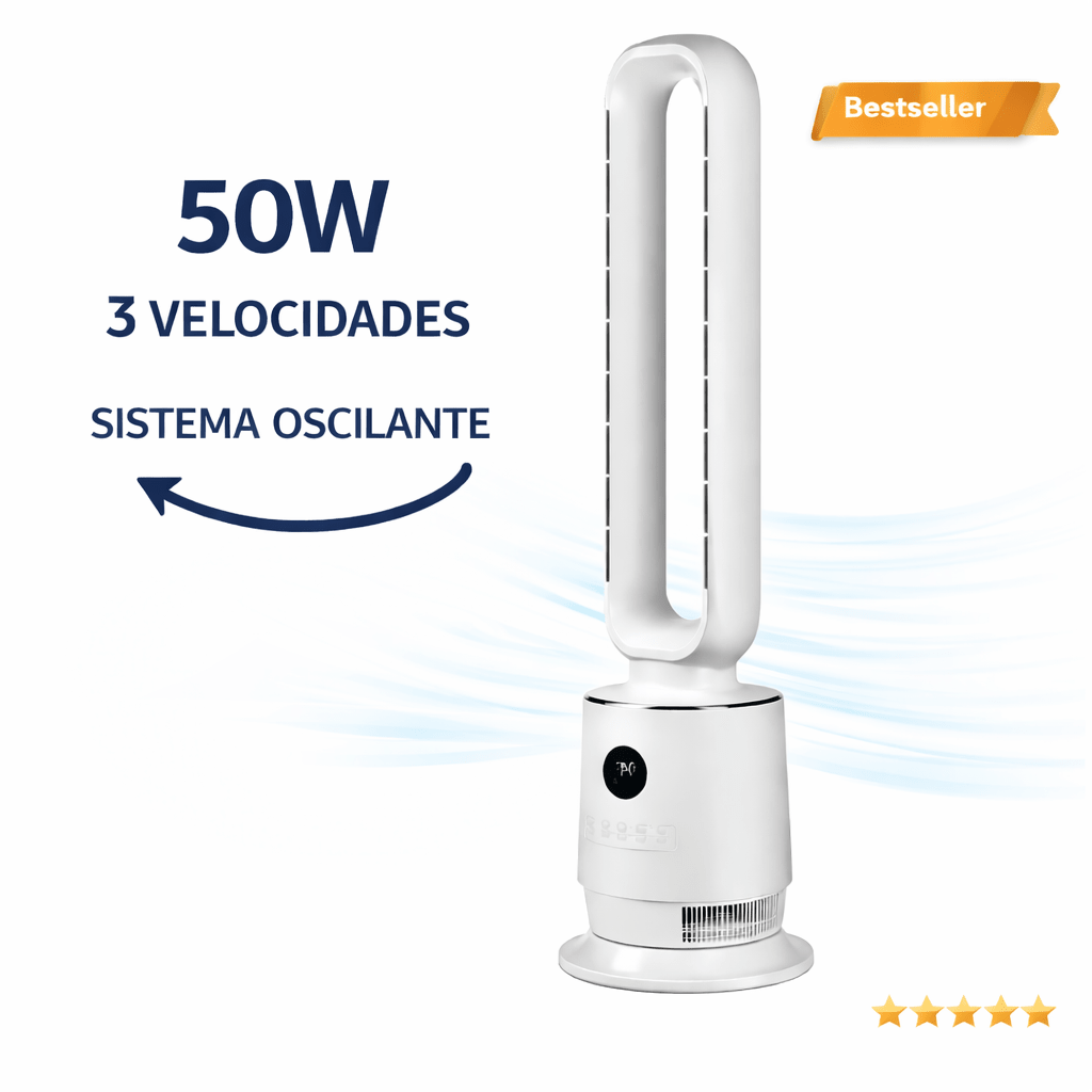 Ventilador de Torre sin Aspas 50W con Pantalla LED de Temperatura, Silencioso - Marina Hogar